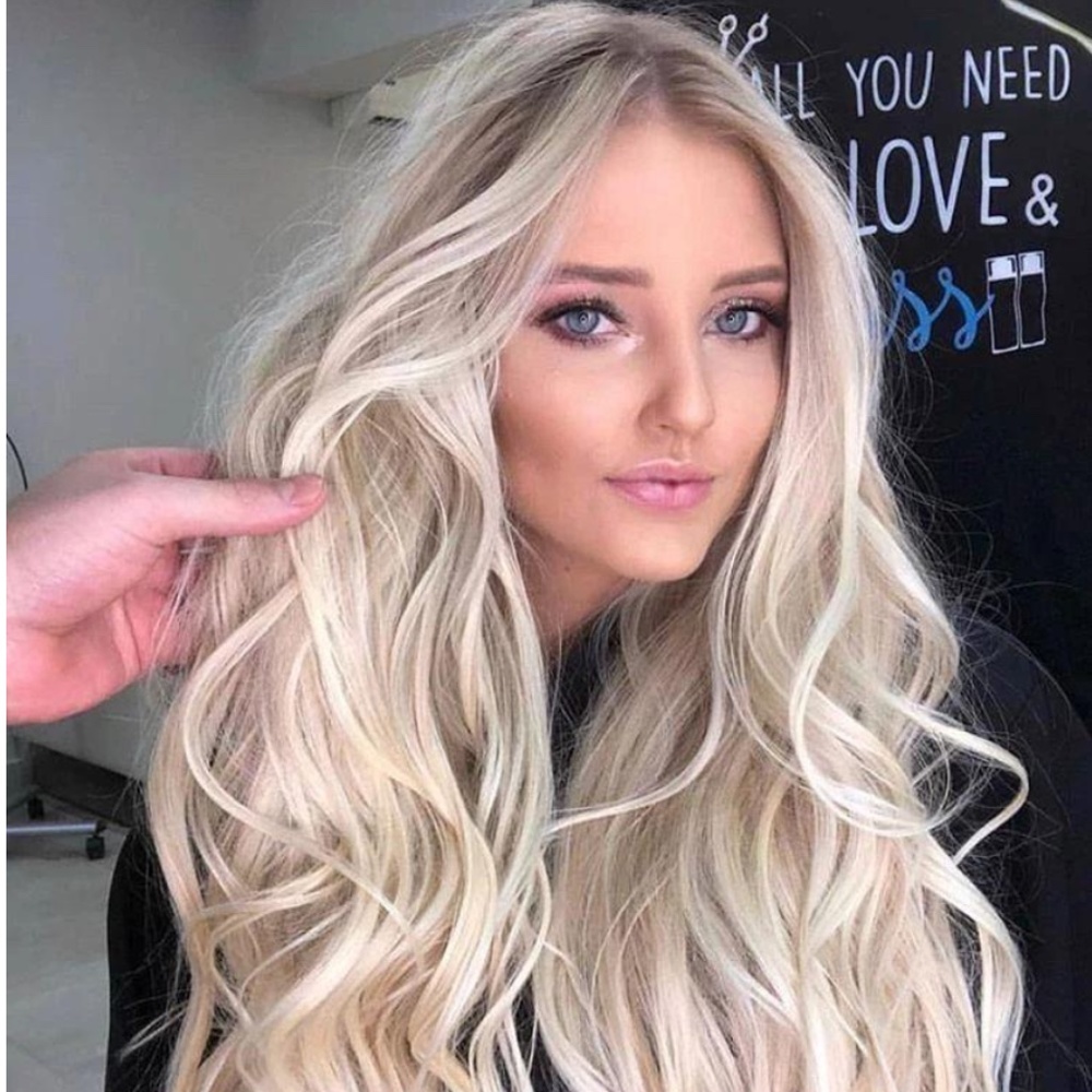 Real human hair Long Blonde Wig